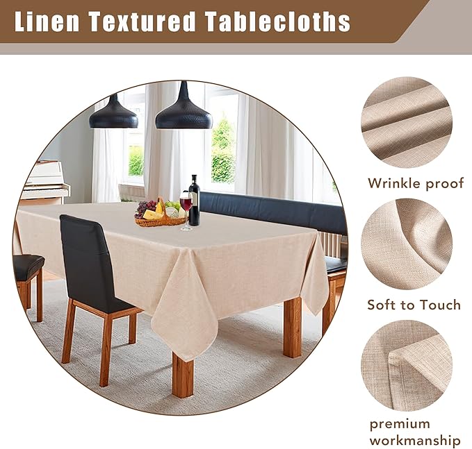 Fitable Faux Linen Tablecloth Rectangle 60 x 120 Inch - Image 3