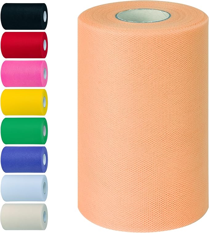 Light Orange Tulle Fabric Rolls 6 Inch by 100 Yards Tulle Roll Spool Fabric by Unknown