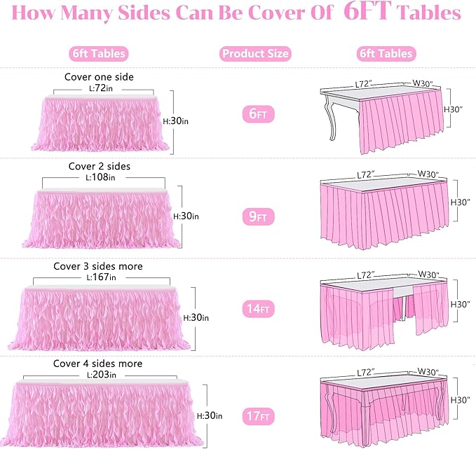PARTISKY Pink Tulle Curly Willow Table Skirt - Image 6