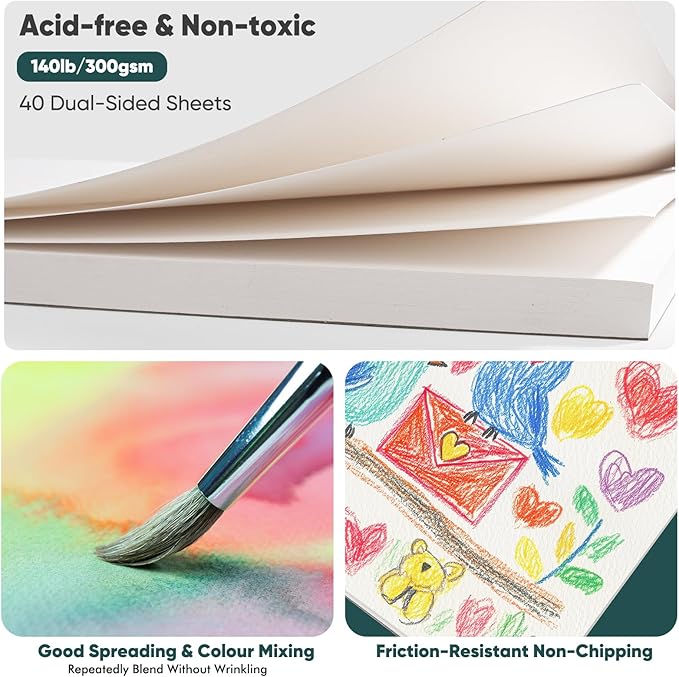 Soucolor Watercolor Paper Pad, 140lb/300gsm 40 Sheets Artist Painting Drawing - Image 4