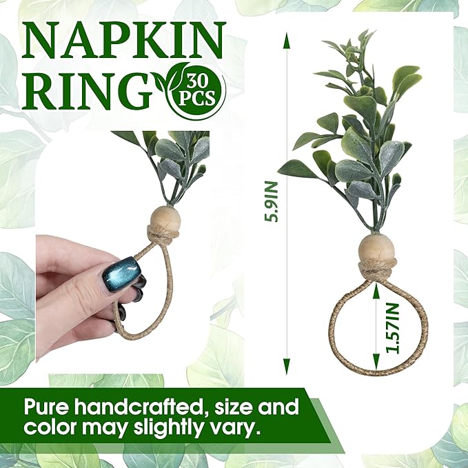 MAOANME Napkin Rings Set of 30, Rustic Eucalyptus Napkin Holder Rings - Image 2
