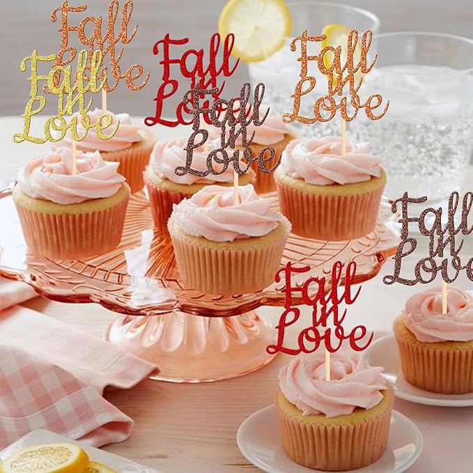 24 PCS Fall in Love Cupcake Toppers Glitter Fall Theme Bridal Shower Cupcake - Image 5