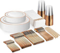 Neatiffy 225 Pcs Rose Gold Rim Plastic Dinnerware Set | 25 x | by NEATIFFY