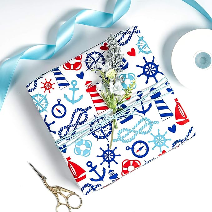 WRAPAHOLIC Nautical Anchors Wrapping Paper Roll - Image 4