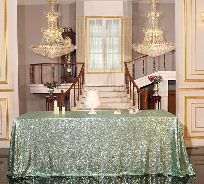 SquarePie Sequin Tablecloth 60 x 120 Inch Mint Green Sparkly Table Linen - Image 8