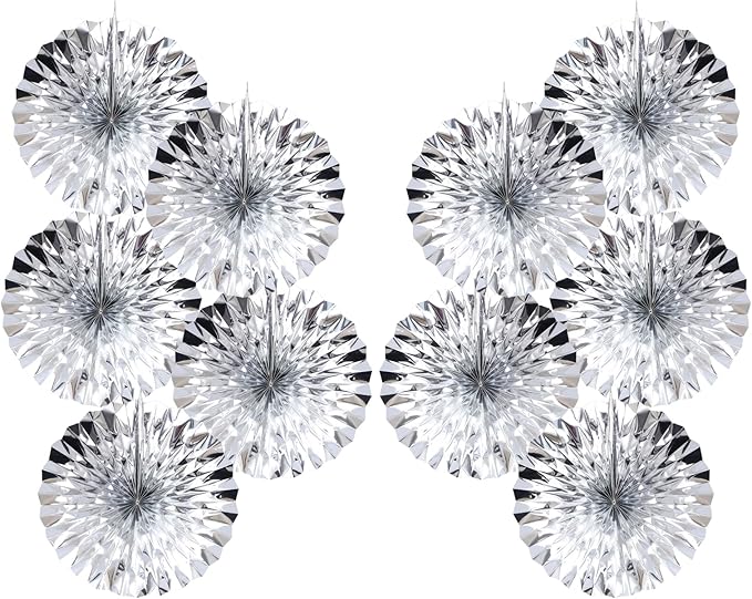 Silver Birthday Decorations, DIY Silver Paper Fans Hanging Decoration, by BARTHEW