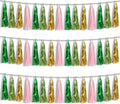 3P Sage-Green Pink-Gold Foil Fringe Metallic Tassel Garland, Tassels Banner by HYSILLA