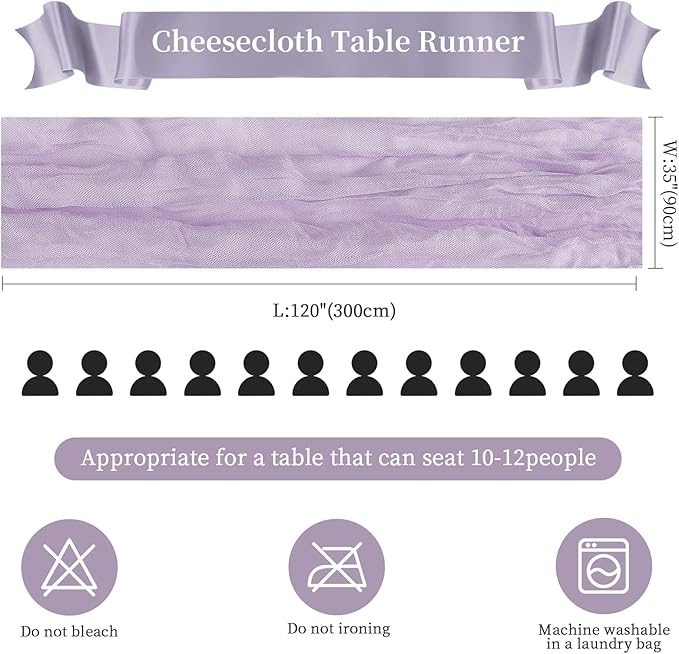 6 Pack Purple Cheesecloth Table Runner 10FT Long Boho Gauze Table Runner Rustic - Image 2