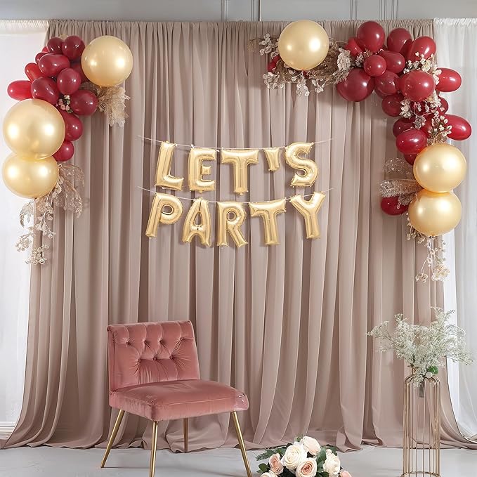 10ft x 10ft Taupe Backdrop Curtain Drapes, Wrinkle-Free Sheer Chiffon Fabric - Image 8
