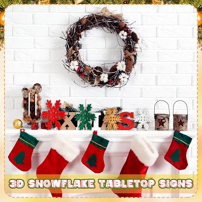 Bucherry 12 Pcs Wooden Snowflake Table Decor 3D Snowflake Tabletop Signs and - Image 4