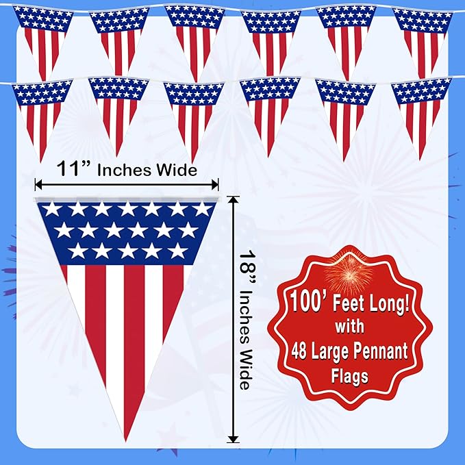 USA Flag Pennant Banner | 100’ FT. Long American String Flags | 18” Inch Tall - Image 2