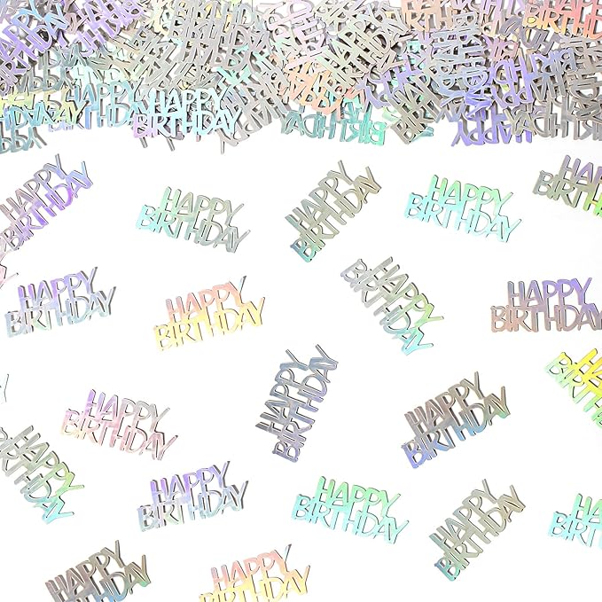 Birthday Confetti Happy Birthday Party Table Decorations Rainbow Silver Paper - Image 2