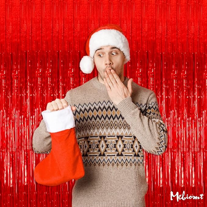 4 Pack Red Fringe Curtain Backdrop, 3.2Ft x 6.6Ft Metallic Tinsel Foil Fringe - Image 5