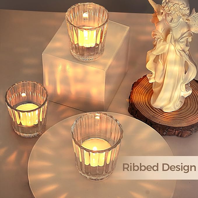 ComSaf Votive Candle Holders, Ribbed Tealight Candle Holder - Image 4