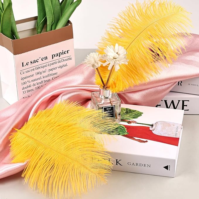 THARAHT Golden Yellow Ostrich Feathers 24pcs Natural Bulk 8-10Inch 20cm-25cm - Image 6