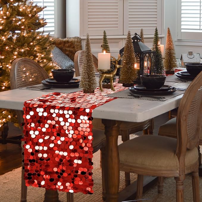 VHH Sequin Table Runner 12 x 108 inches Red Table Runner, Glitter Runner - Image 2