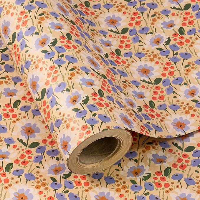 WRAPAHOLIC Kraft Floral Wrapping Paper Roll by WRAPAHOLIC