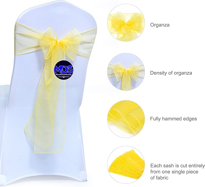 MDS Pack of 250 PCS Organza Chair Sashes Wider Dining Chair Bows Ribbon Tie Back - Image 2