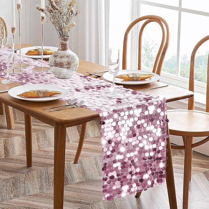 VHH Sequin Table Runner 12 x 108 inches Pink Table Runner, Glitter Runner - Image 3