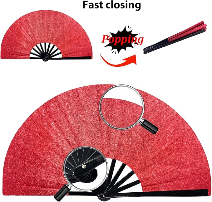 Glitter Large Fans Red Fans for Line Dancing Boots on The Ground Fan Shiny - Image 5