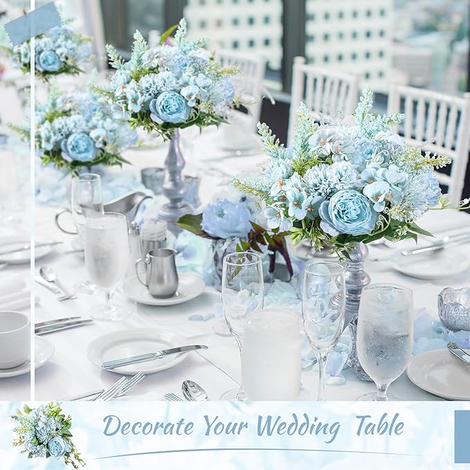 Zeyune 8 Pcs Wedding Silk Flowers Fake Silk Flowers Faux Bouquet Hydrangea - Image 3