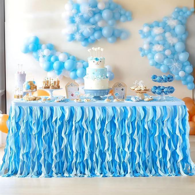Partisky Ocean Blue Tulle Tutu Ruffle Curly Willow Table Skirt - Image 8