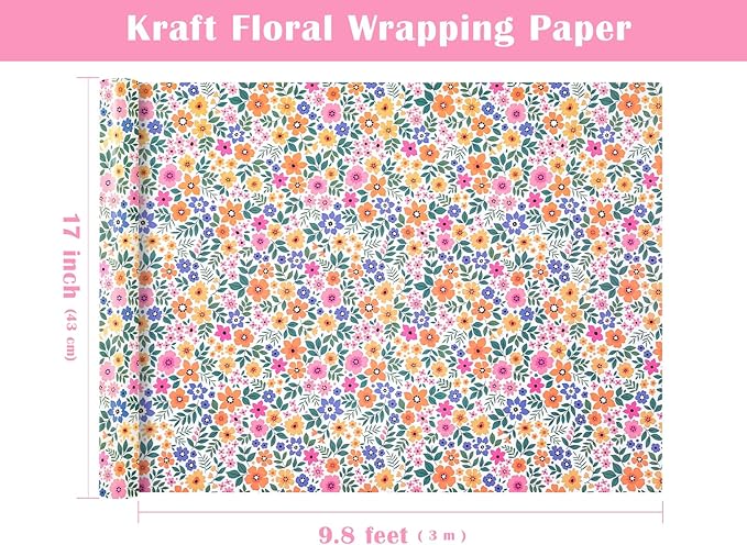 WRAPAHOLIC Kraft Floral Wrapping Paper Roll - Image 3