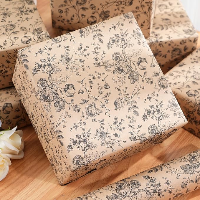 Ulmasinn Kraft Floral Wrapping Paper Roll - Image 5