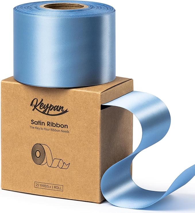 French Blue Satin Ribbon 2.5 Inch Double-Faced Ribbons 25 Yards by Keypan