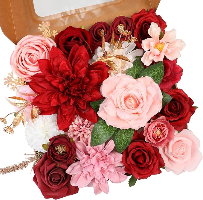 Artificial Flowers Combo, Mix Silk Flowers Roses, Dahlias by Garisey