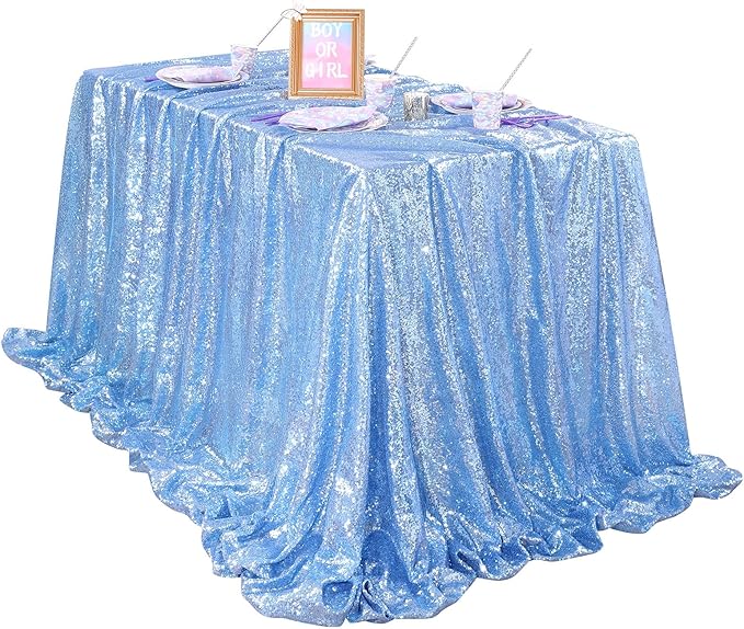 QueenDream Baby Blue Party Tablecloth Decoration: Rectangle Shimmer Mermaid - Image 4