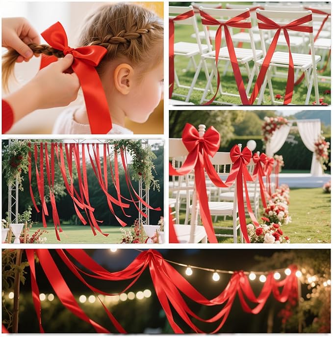 Red Satin Ribbon 1 Inch Wide x 50 Yards, Double Sided Polyester Ribbon - Image 5