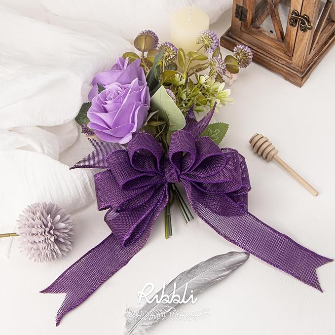 Ribbli Dark Purple Burlap Wired Ribbon, 1-1/2 Inch x 10 Yard, Wired Edge Ribbon - Image 4