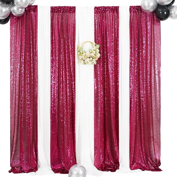 Poise3EHome Hot Pink Sequin Backdrop Curtains, 4 Panels 2FTx8FT Glitter - Image 8