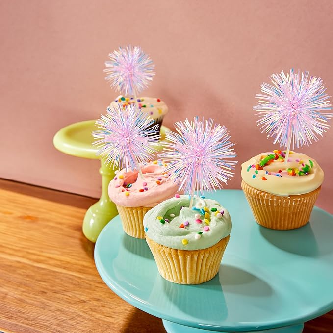 Ephlyn 30Pcs Foil Firework Cupcake Toppers Happy Birthday Cake Toppers Tinsel - Image 5