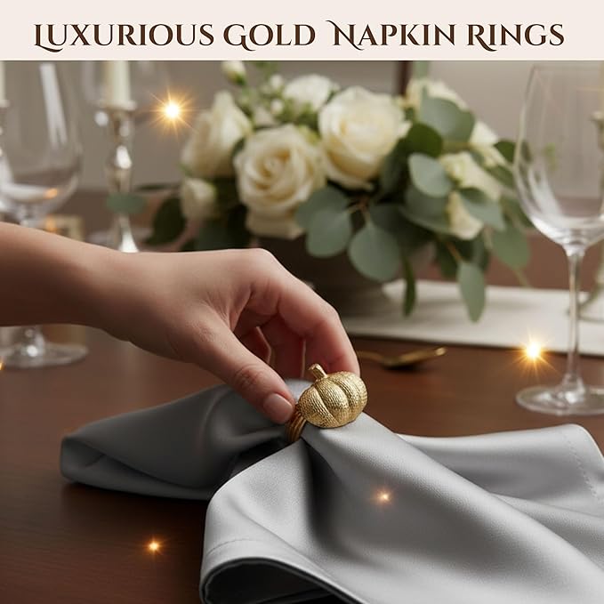 Set of 12 Pumpkin Napkin Rings | Premium Metal Fall Harvest Table Decor | - Image 9