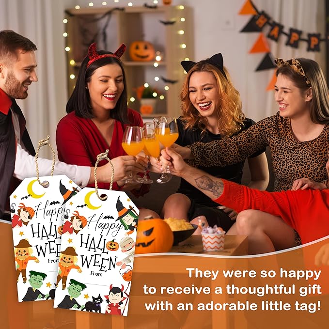50 Pcs Halloween Tags with String, 2.1"×3.5" Pumpkin Paper Gifts Tags, Ghost - Image 7
