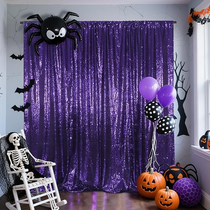 Poise3EHome 8Ft x 10Ft Purple Sequin Backdrop, Glitter Thick Satin Sequin by Poise3EHome