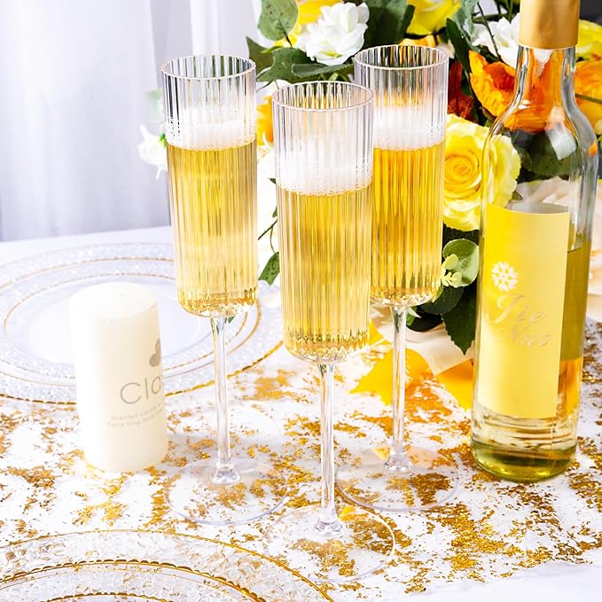 Ciaell 24 Pack Plastic Champagne Flutes - 6oz Ribbed Disposable Champagne - Image 9