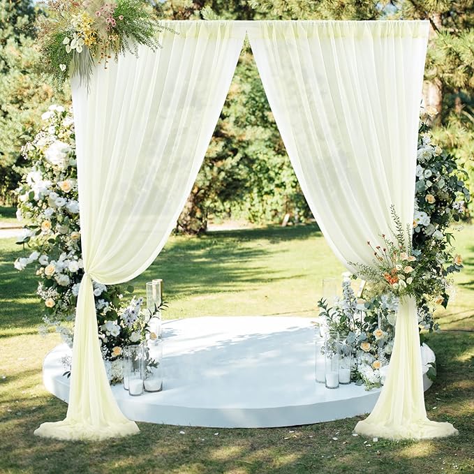 PARTISKY 10ftx7ft Ivory Chiffon Backdrop Curtains, Wrinkle-Free Sheer Fabric - Image 9