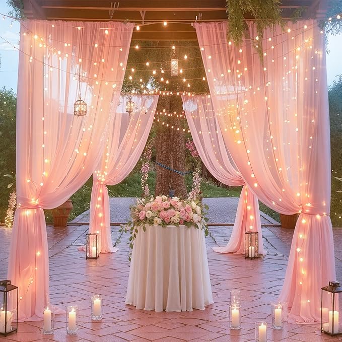 10ft x 7ft Baby Pink Chiffon Backdrop Curtain - Image 6