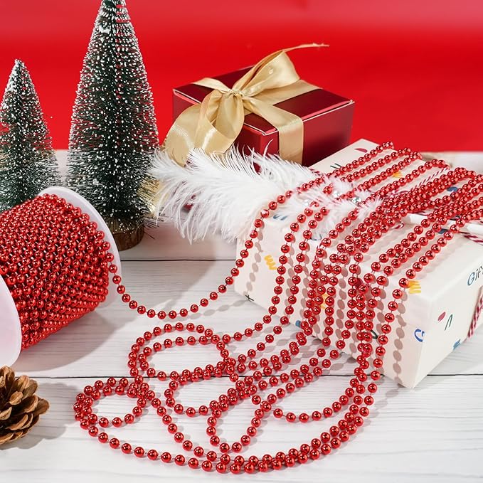 Faux Red Pearl Beads Garland - 6mm Christmas Tree Beads 22 Yards Red Pearl - Image 3