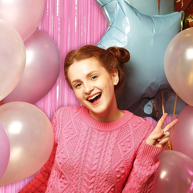 Pastel Pink Party Streamers Foil Fringe Backdrop Curtains Tinsel Streamers - Image 7
