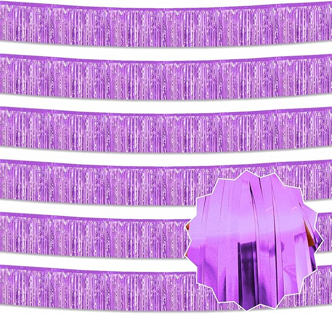 6 Pack 10 Ft Light Purple Foil Fringe Garland Metallic Streamers Tinsel Banner by LANTIANCHEN