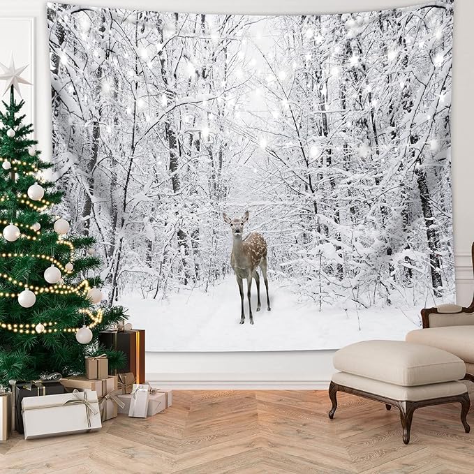 QGHOT Winter Tapestry Wall Hanging Snow Scene Backdrop Winter Wonderland Wall - Image 2