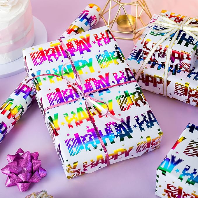 Yarcony Birthday Wrapping Paper Roll, Gift Wrapping Paper, Colorful Foil Girl - Image 7