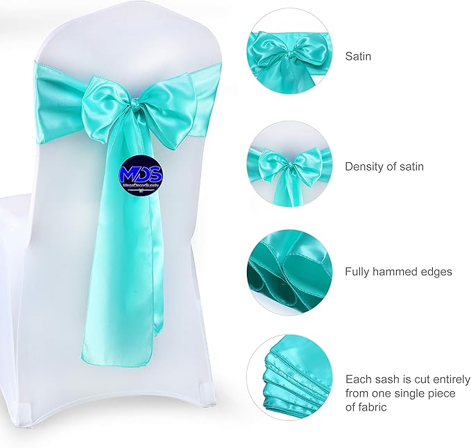MDS Pack of 75 PCS Satin Chair Sashes Charmeuse Sateen Dining Chair Bows Ribbon - Image 6
