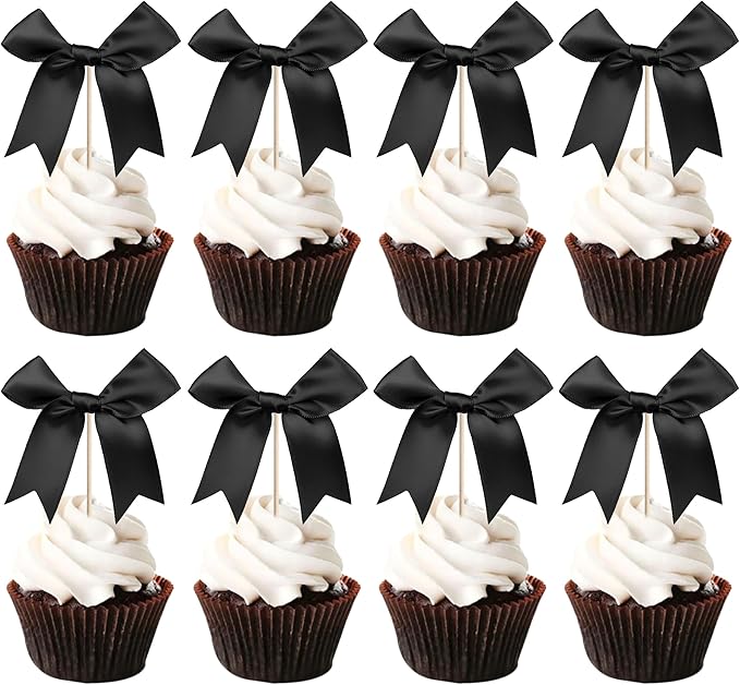 24 PCS Bow Cupcake Toppers Bowknot Cake Toppers Bow Cupcake Picks Bowknot by ZHUOWEISM