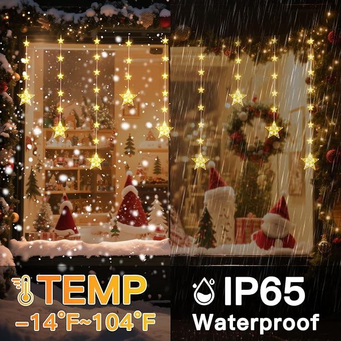 Rechargeable Stars Christmas Window Lights, IP65 Waterproof 90 LEDs 54 Stars - Image 7