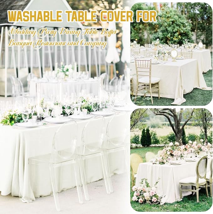 12 Pack 60 x 126 Inch Rectangle Tablecloth Ivory Polyester Tablecloth - Image 7